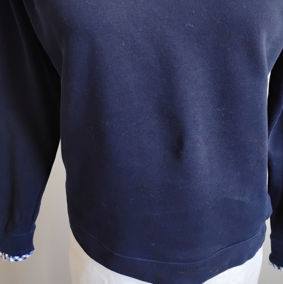 J.Crew Cotton Sweatshirt Micro Ruffle Neck Classic Navy Blue Gingham Size Small - Picture 4 of 13